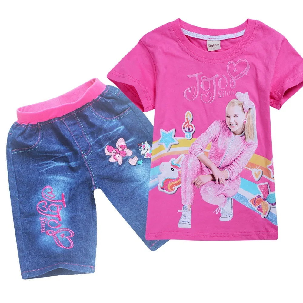 JOJO Siwa/Новинка года, одежда для маленьких девочек от 8 до 12 лет, футболки с коротким рукавом, розовая одежда для малышей, комплекты из футболки и штанов для крупных детей - Цвет: S8493