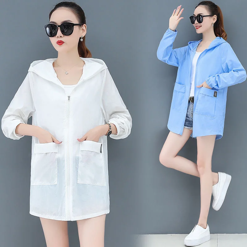 Plus Size 5XL Women Summer Windbreaker Jacket Loose Sunproof Female Thin Coat Casual Basic Hoodie Jacket Tops Girl Beachwear