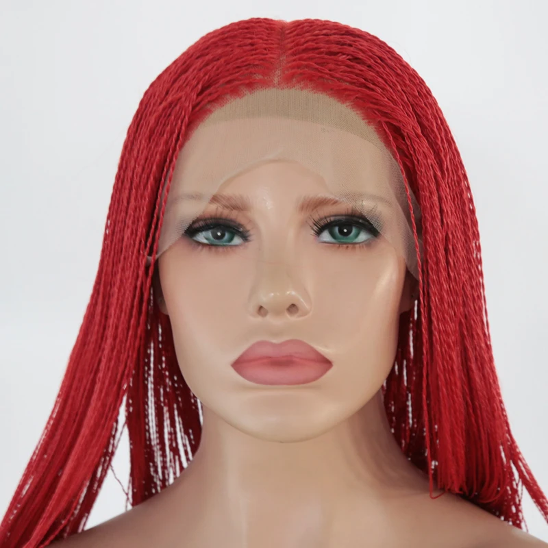 Харизма микро Плетеный парик Средняя часть синтетический парик фронта шнурка Полный твист косы парики жаростойкий красный парик для женщин
