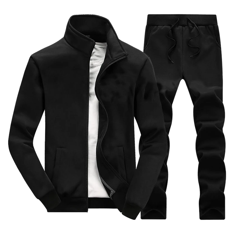 Осенние комплекты для бега, мужская куртка с длинным рукавом, спортивные штаны, спортивная одежда, толстовки для фитнеса, толстовка, штаны, спортивный костюм для спортзала, мужской спортивный костюм - Цвет: TZ48 Black