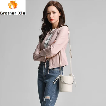 

2020 New Pu Motorcycle Faux Soft Leather Jacket Women Coat Slim Biker Female Black Pink Leather Short Jacket Outerwear