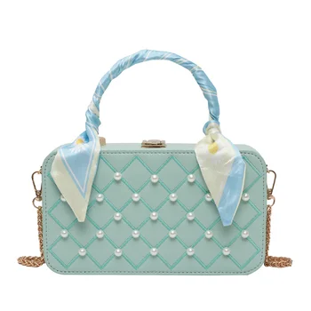 

purses and handbags Fashion PU leather square pearl accessories silk scarf women's handbag bags for women 2020 sac a main femme