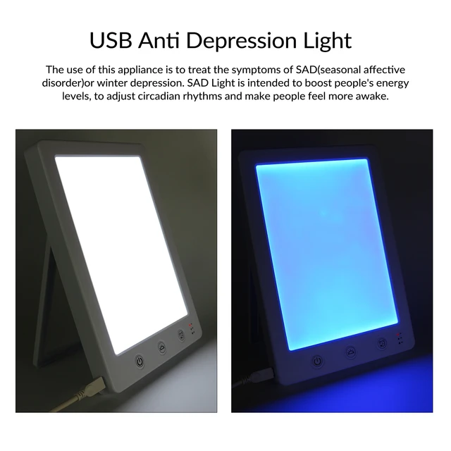 USB Anti Depression Light Timing Function SAD Light White and Color Phototherapy Lamp