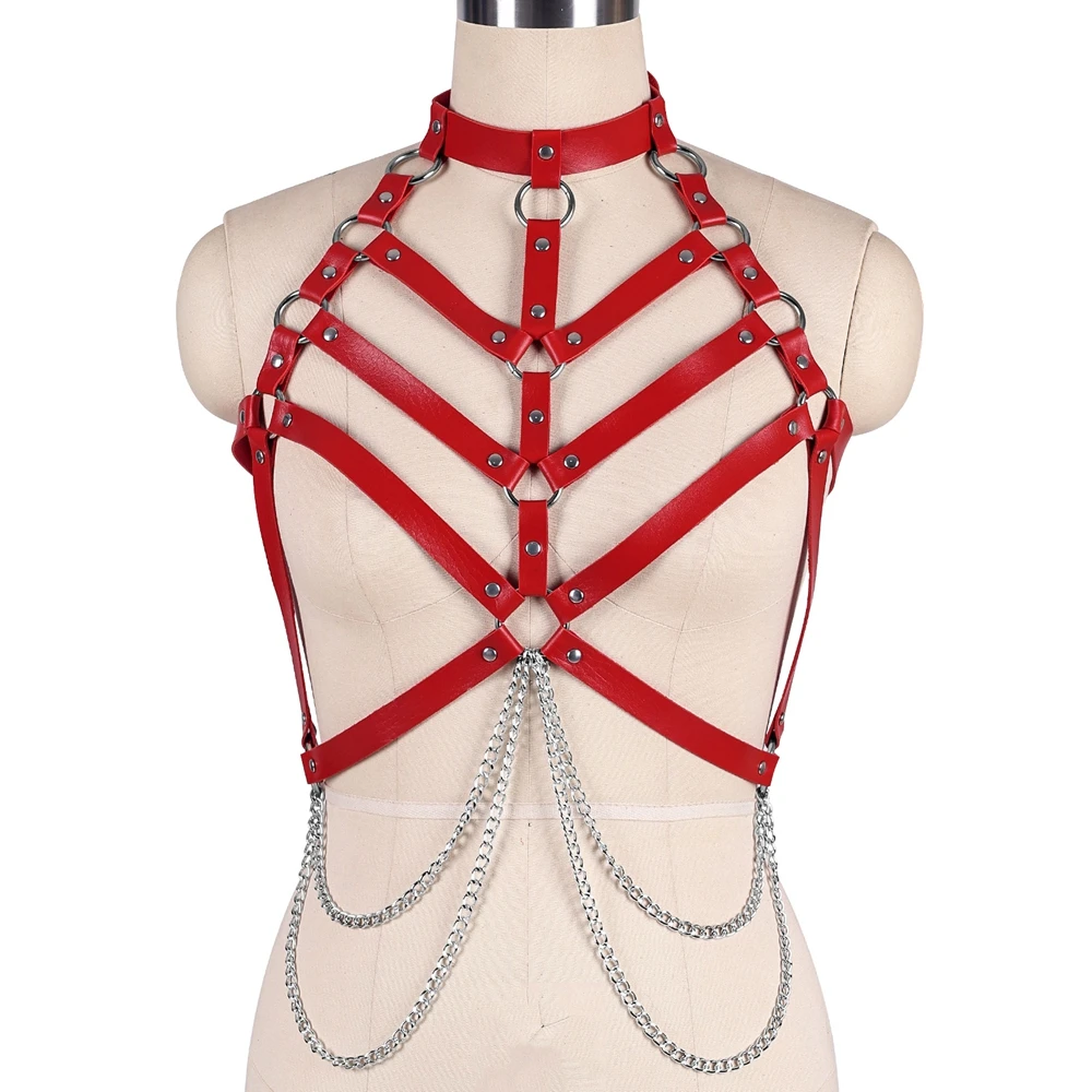 

Leather Fetish Punk Body Harness Cupless Bra Rave Club Suspender Gothic Sexy Lingerie Bondage Party Chest Restraint Sword Belt