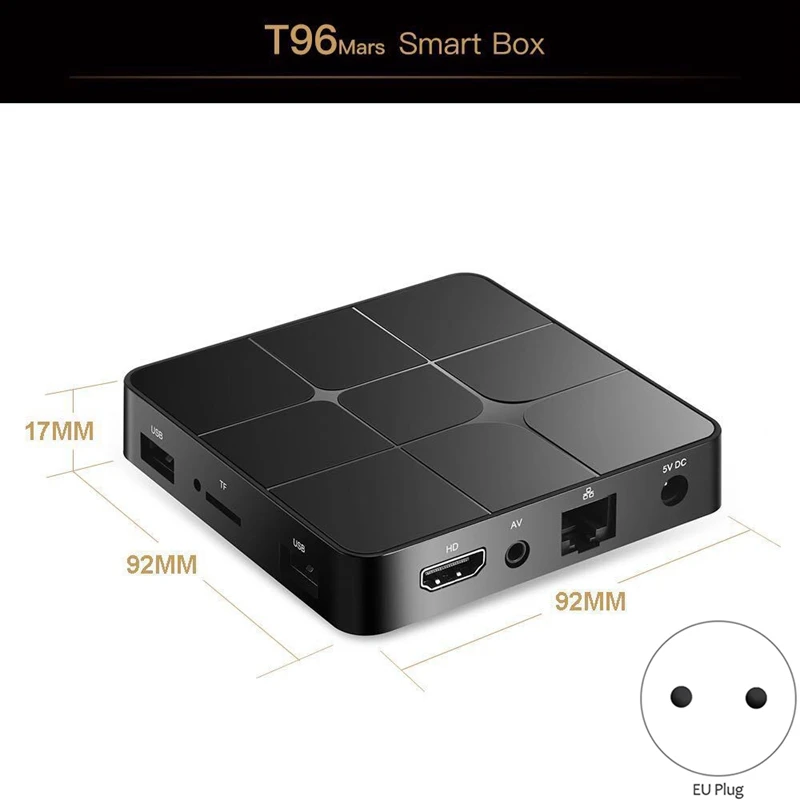 T96 Mars Android 7.1.2 ТВ приставка Amlogic S905W 2G+ 16G 2,4 GHz 4K HD H265 Bluetooth 2,1 WiFi медиаплеер телеприставка(штепсельная Вилка европейского стандарта