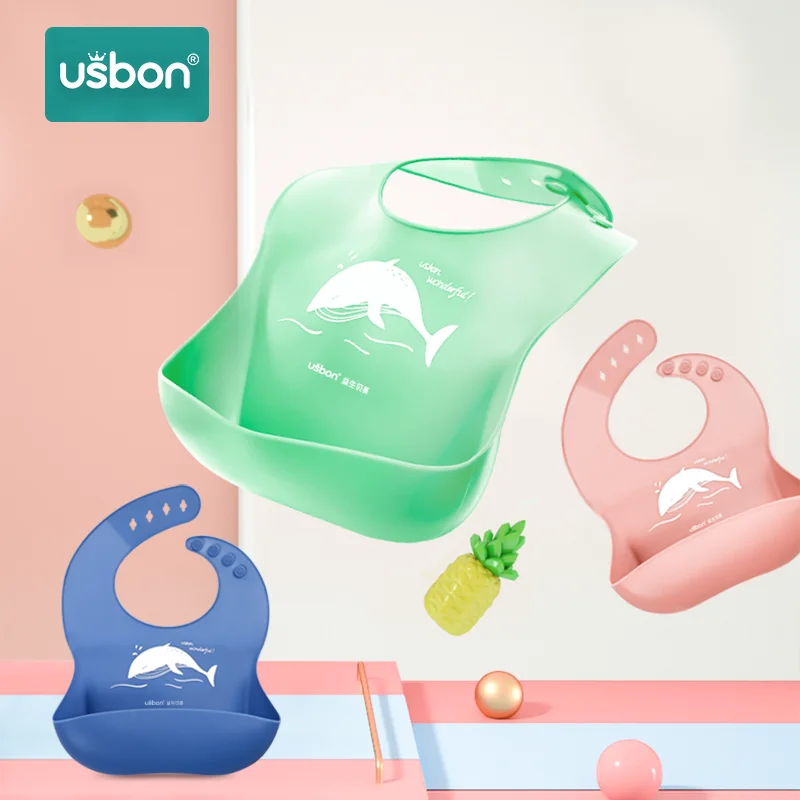 

Usbon Bib Waterproof Adjustable Aprons Cloths Bandana Feeding Silicone Burp Toddler Children Eating Dining Breastplate