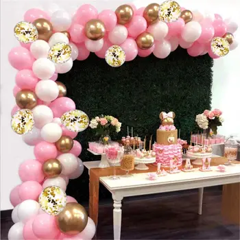 

118Pcs/Bag Macaron Pink White Gold Sequined Latex Air Balloon Set for Birthday Party Wedding Nordic Romantic Foil Balloon Decor