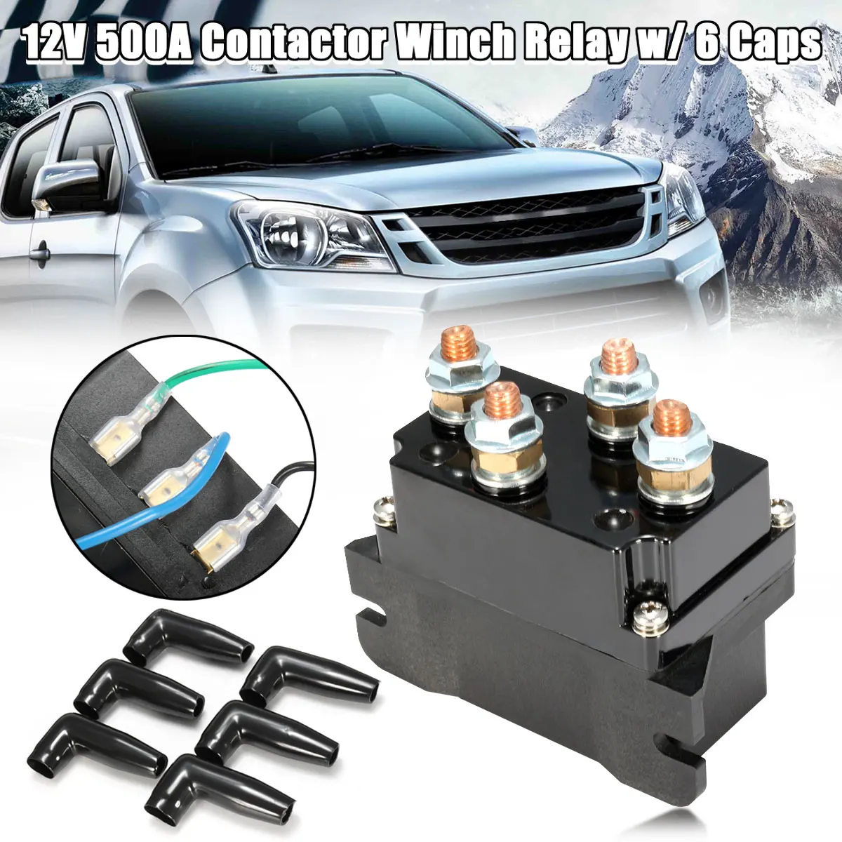 

Hot New 1set 12V 500A 5000lb 12000lb Contactor Solenoid Winch Relay For ATV UTV Truck with 6pcs Winch Rocker Thumb Covers