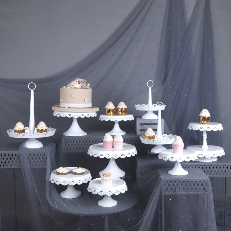 

White Lace Metal Cake Stands for Baking Coffee Restaurant Tableware Cupcake Cake Decorating Tools Plates Set for Home Dinnerware