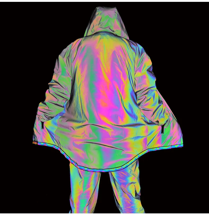 

Hip Hop Men's 3M Reflective Jackets Colorful Long Reflective Jackets Casual Windbreaker Men Waterproof Jacket Coat for Male