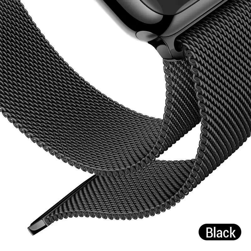 PZOZ браслет Нержавеющая сталь ремешок для наручных часов Apple Watch серии 1/2/3, 42 мм, 38 мм, версия 4 40 мм 44 браслет, ремешок для наручных часов iwatch, ремешок аксессуары - Цвет: Black