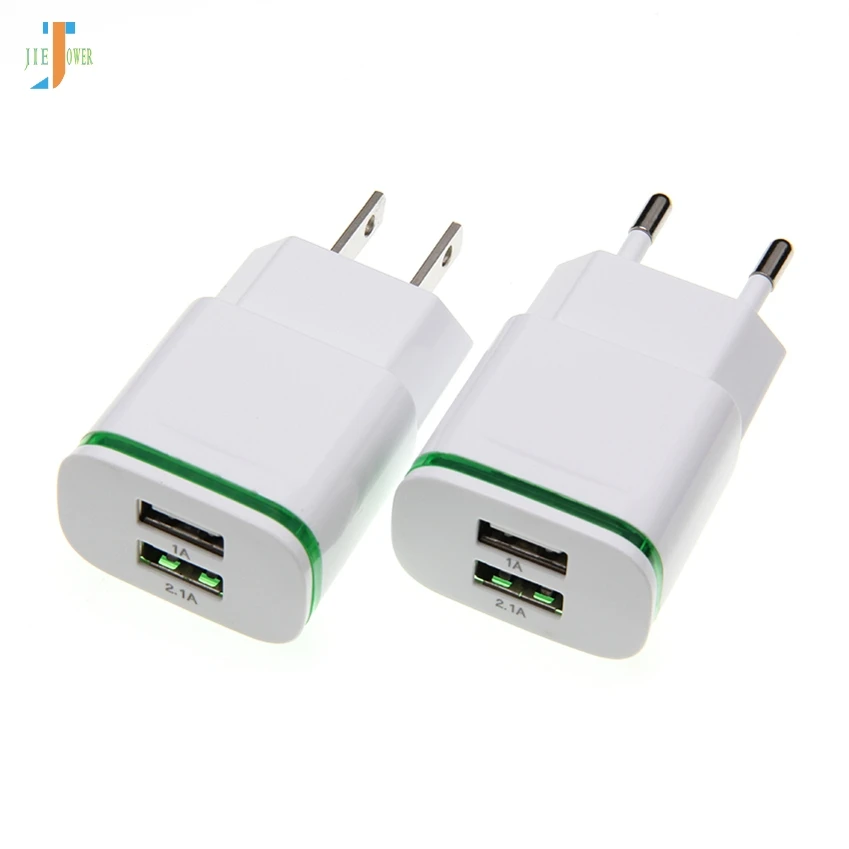 300 шт./лот 5 в 2A ЕС США вилка со светодиодом 2 USB адаптер для мобильного телефона настенное зарядное устройство для IPhone 7 8 IPad samsung Xiaomi huawei LG sony