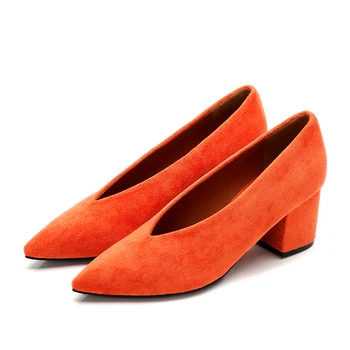 

2020 spring new high heels women shoes pointed V mouth suede work shoes women pumps black heels ladies shoes Small size 33