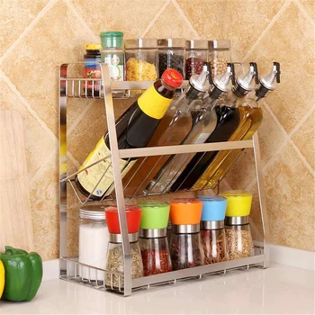 

3 Layers Kitchen Spice Rack 304 Stainless Steel Countertop Spice Jars Bottle Shelf Kitchen Organizer Shelf Storage Holder Black