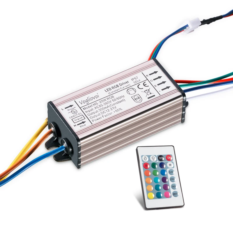 Vogliovoi цветная (RGB) трансформатор 20 Вт 300MA DC8-24V Водонепроницаемый AC85-265V Алюминий