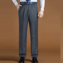 

High Waist Wool Men Pants Classic Straight Loose Pleated Black Suit Pant For Men Formal Trousers Men Size 42 44