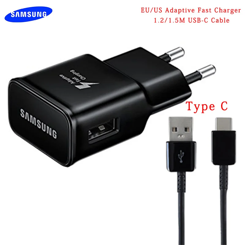 Оригинальное быстрое зарядное устройство Samsung Galaxy 9V 1.67A EU US UK с кабелем micro USB /type C