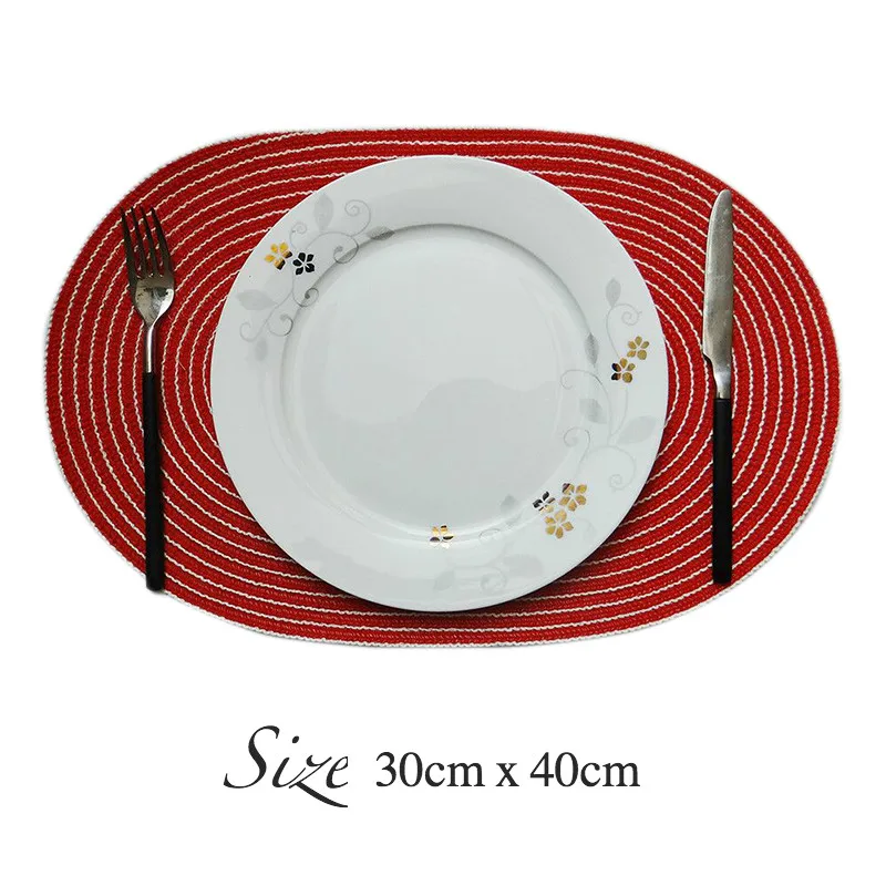 Red 30x40cm Круглые хлопковые тканые коврики, подстаканники, индивидуальные салфетки для обеденного стола, набор кухонных аксессуаров, украшение для дома - Цвет: Red 30x40cm