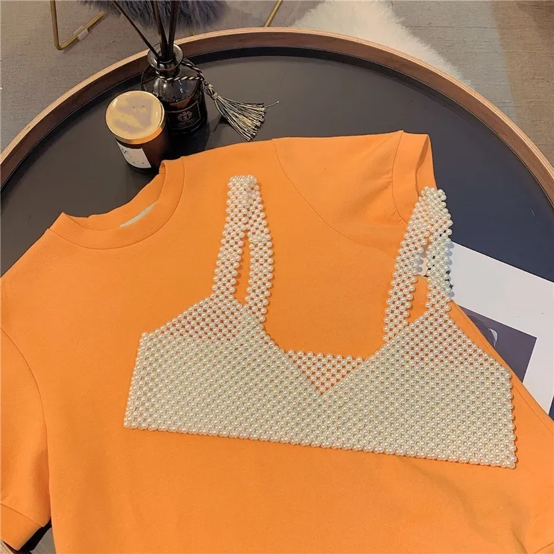 Korean Handmade Simulated Pearl Vest Hollow Out Sleeveless Tank Top Streetwear Beading Vests Crop Top