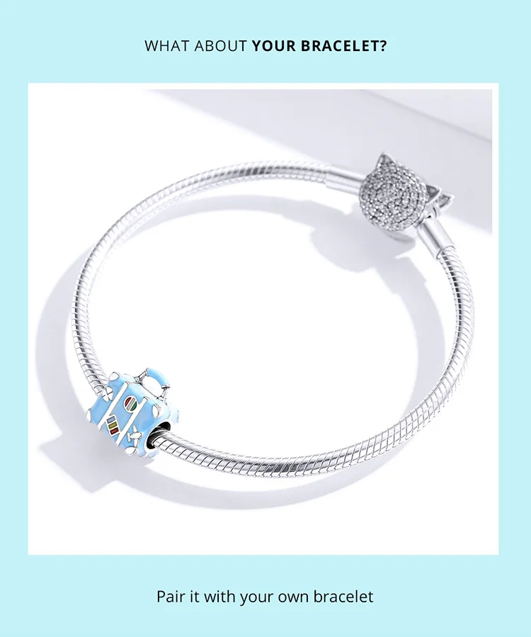 INBEAUT оригинальные синие Бусины чемодан fit Pandora браслет 925 пробы серебро эмаль чемодан коробка Путешествия багажник талисманы кулон