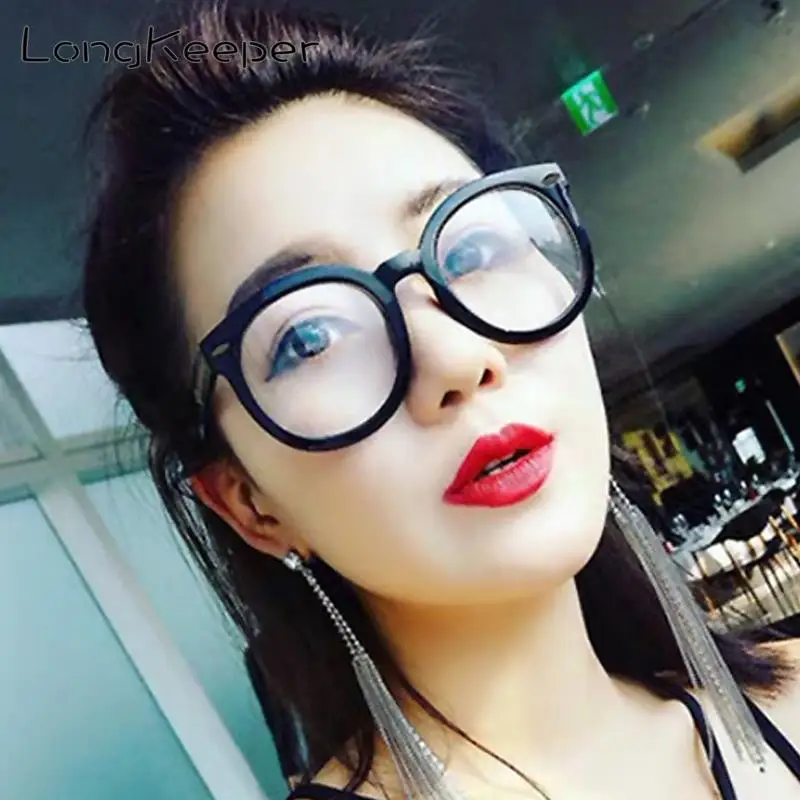 

Longkeeper New 2019 Women Glasses Frame Retro Round Eyewear For Men Optical Frame Clear Lens Black Glass Shades Female