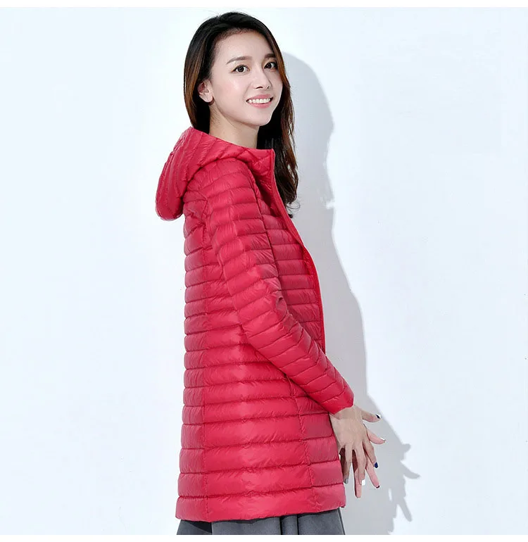 QPFJQD Autumn Outwear 90% White Duck Down Jacket Women Long Winter Coat Ladies Hooded Parka Korean Female Light Warm Slim Jacket