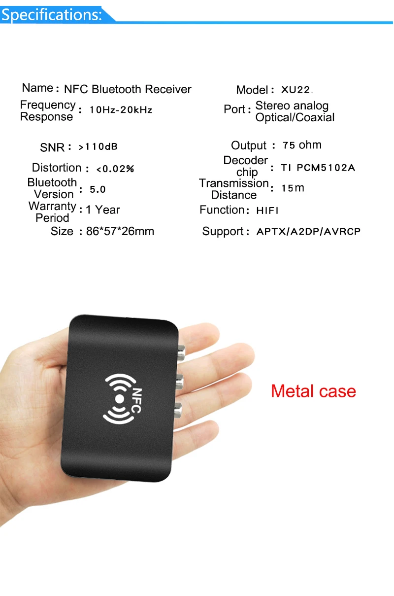 EarRise NFC беспроводной стерео Bluetooth 5,0 Аудио приемник адаптер APTX ЦАП с поддержкой NFC 3,5 мм RCA SPDIF коаксиальный выход