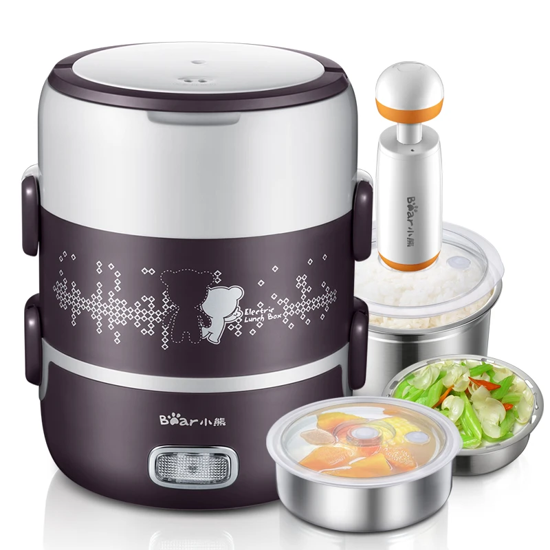 

2L Electric Lunch Box Rice Cooker Three Floors Portable Insulation Pluggable Heating Vacuum Cooking Bringing Meals To Work