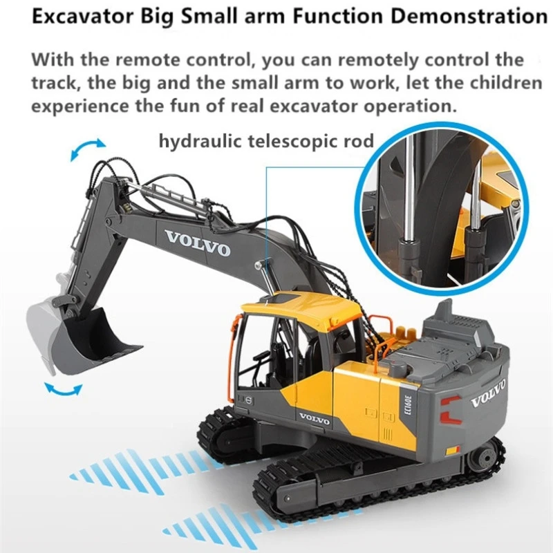 Simulation 3-in-1Multi-functional RC Construction Excavator 660 Degree Rotation Alloy Bucket Gripper Bit Imitate Sound RC Truck 5