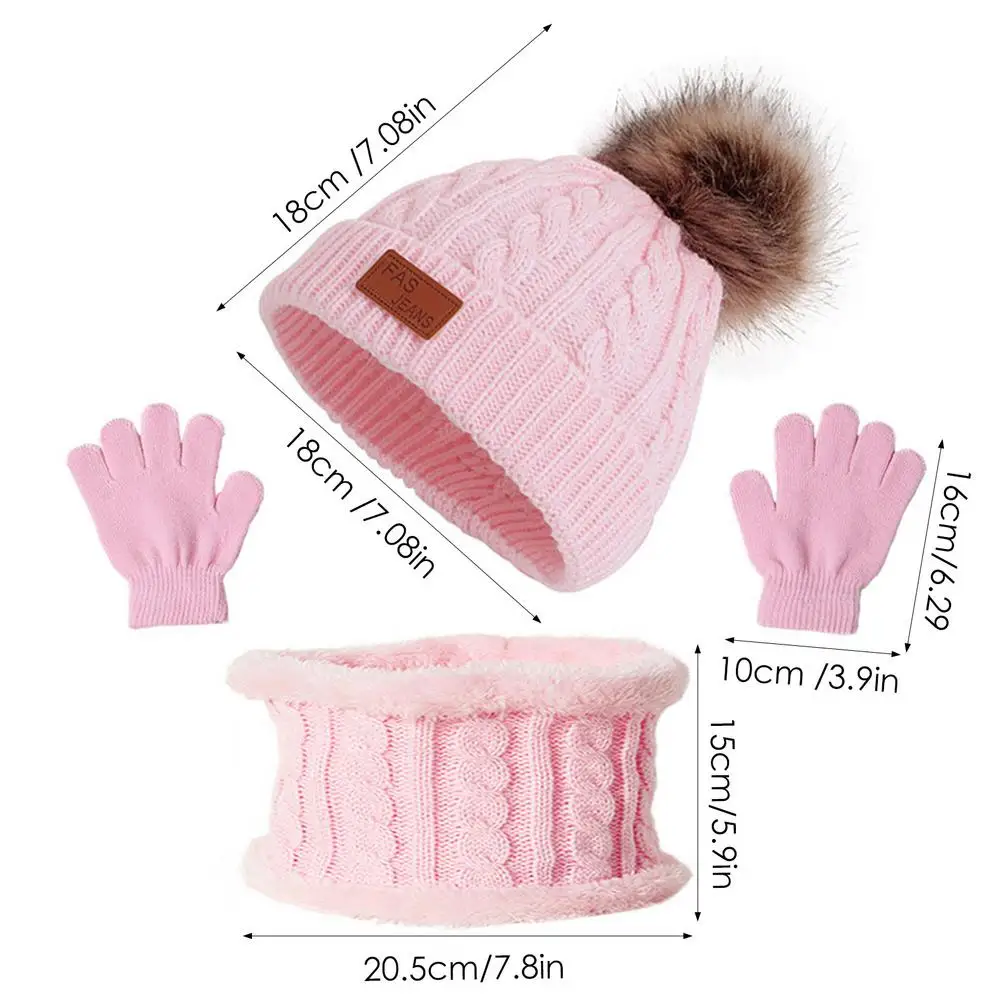 Toddler Winter Hat Scarf Hat And Gloves Set Toddlers Mittens 3Pcs Kids Winter Knitted Scarf Gloves Set For Girl Boys Ages