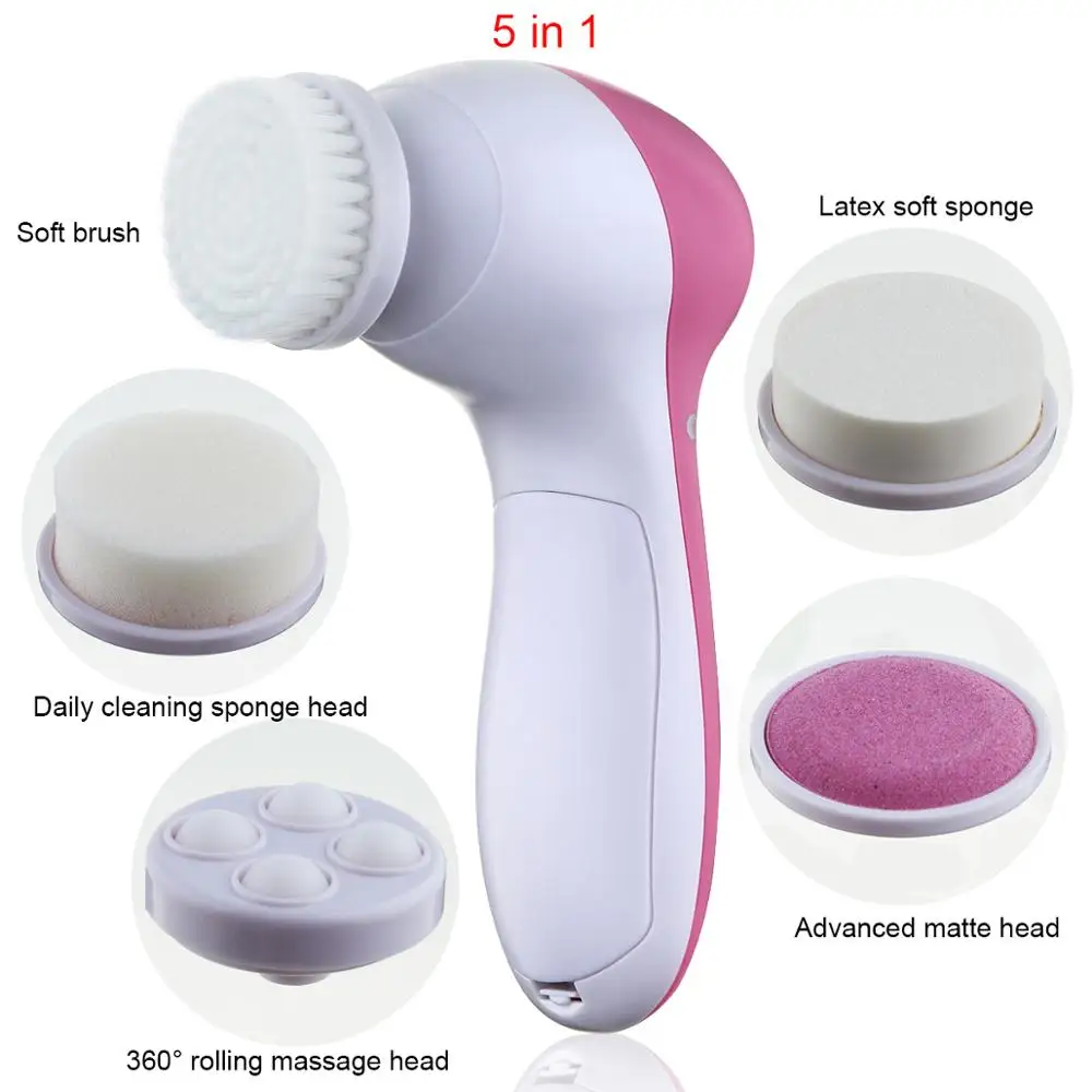 

5-in-1 Electric Beauty Care Facial Massager Cleansing Machine Forever Skin Cleansing Hair Replacement Head Brush Beauty Tools