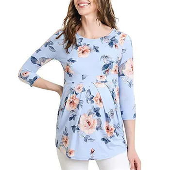

Women Pregnant Nursing Baby Long Sleeved Floral Print Tops T-shirt European And American Women's Clothing Maternity T-shirt