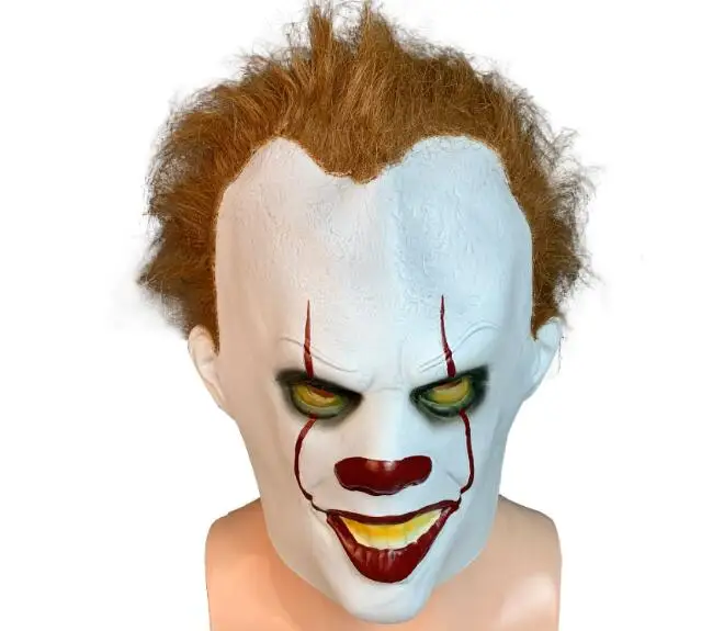 latex mask Джокер Pennywise Косплей Костюм с маской Стивен Кинг It Chapter Two 2 ужасов клоун Хэллоуин костюм бутафорская маска - Цвет: latex mask