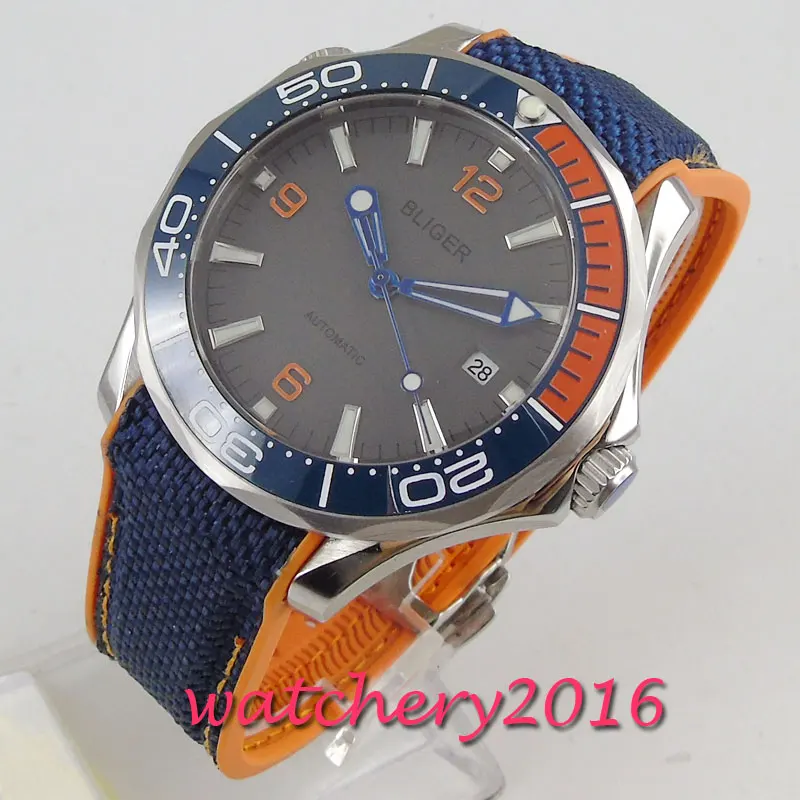41mm bliger Grey dial sapphire glass ceramic bezel date automatic mens watch