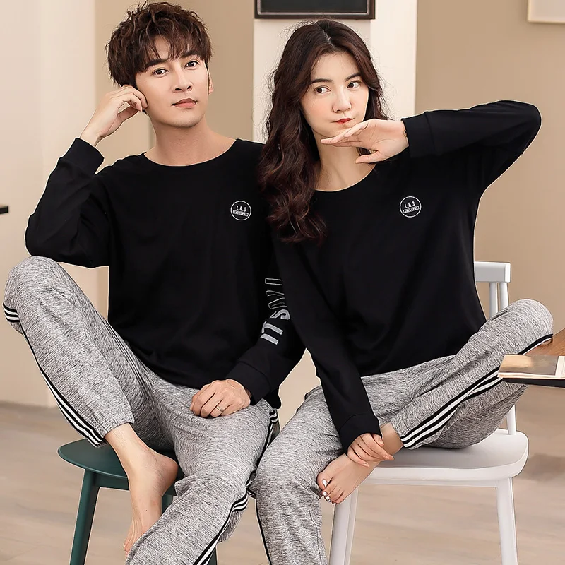 Ночное белье комплект из 100% хлопка пижама с длинными рукавами спортивный стиль