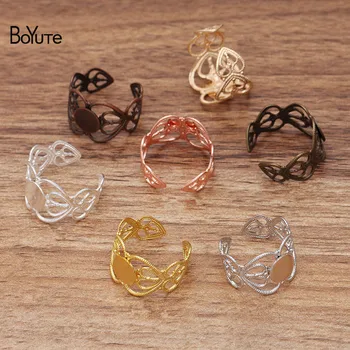 

BoYuTe (20 Pieces/Lot) Metal Brass Filigree Heart Ring with 8MM Flat Base Diy Handmade Adjustable Ring Settings