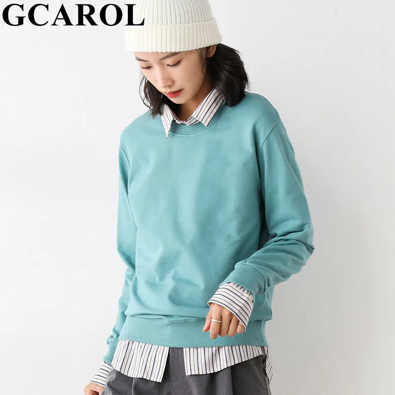 Sport-Sweatshirt Oversized GCAROL Autumn Winter Hooded Cotton Women Candy Long O-Neck