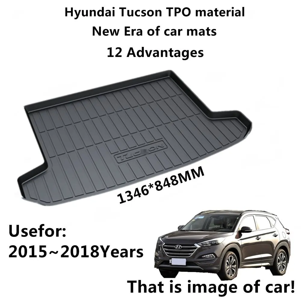 

SJ ALL Weather TPO Car Trunk Mats Tail Boot Cargo Liner Cover Rear Cargo Tray Luggage Pad For Hyundai Tucson 2015 2016 2017 2018