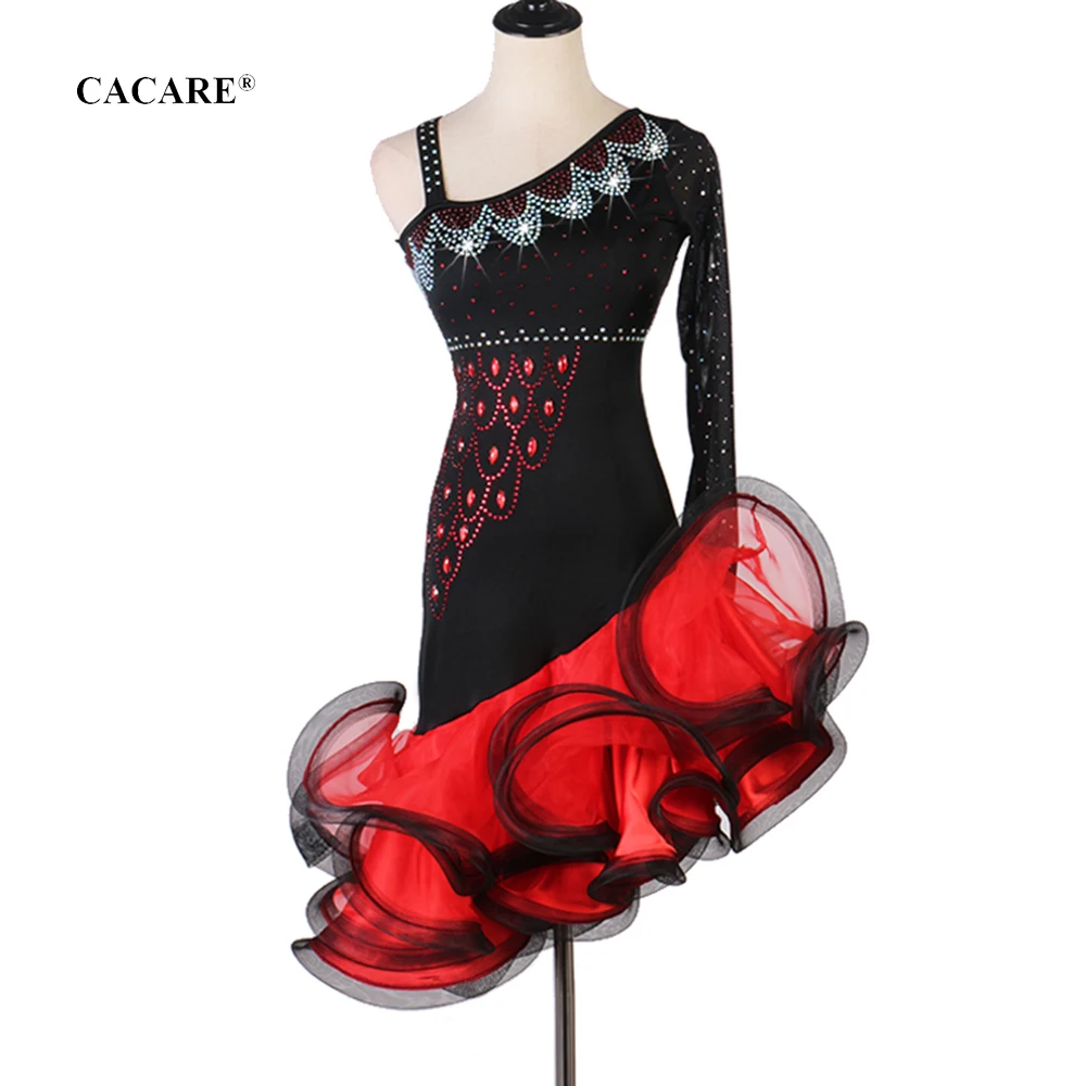 CACARE элегантное платье для латинских танцев Женские Элегантные Дешевые Стразы D0727 Сальса танцевальная одежда костюмы для лирических танцев