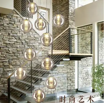 

Modern glass ball chandelier staircase lamp double living room lamp LED g4 lighting fixture led lamp Stair chandelier Indoor led