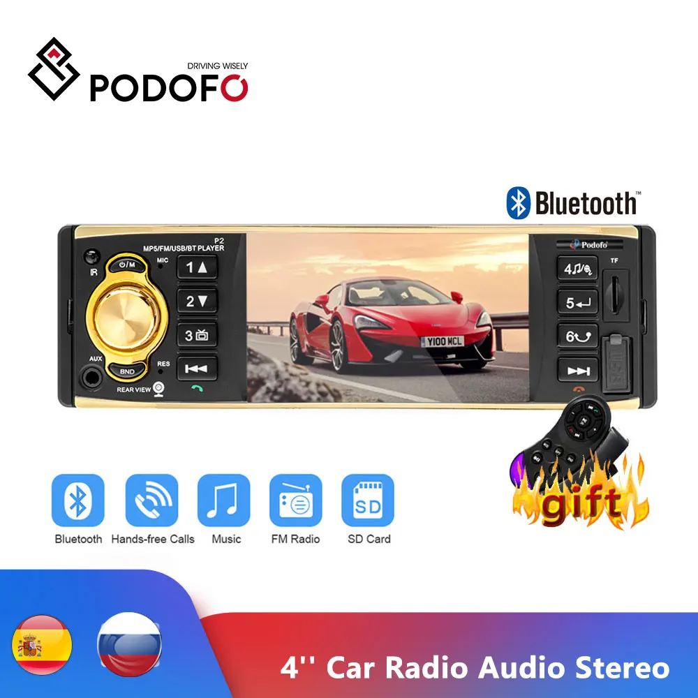 Цена Podofo 1 Din автомагнитола 4 TFT экран аудио стерео MP3 аудио плеер Bluetooth Авторадио дистанционное управление USB FM In dash 1din аудио