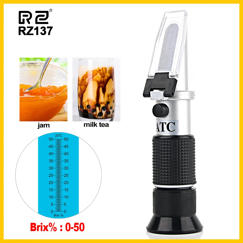 

RZ Brix Refractometer 0~50% Sugar Food Beverages ATC Concentration Saccharimeter Meter Tool