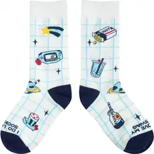 Yiwa Men Women Retro Style Cartoon Cotton Mid-calf Length Socks