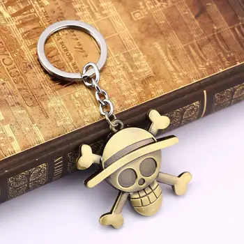 

Janpan Anime One Piece Straw Hat Ship Keychain Bangle Luffy sanji zoro flag metal Key pendant Action model toy Teen toys gift