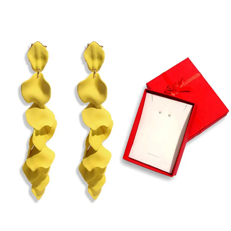 Flatfoosie New Matte Flower Drop Earrings For Women Christmas Gift Statement Pearl Petal Earring With Gift boxes Fashion Jewelry