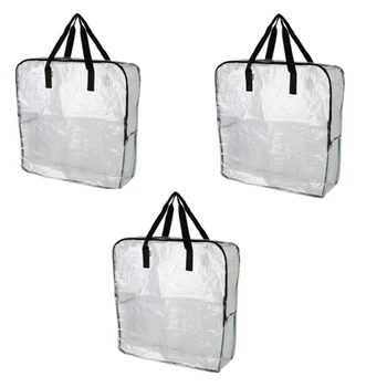 

Over-Sized Clear Storage Bag with Strong Handles and Zippers for College Carrying, Moving,Under The Bed Storage, Garage Organize