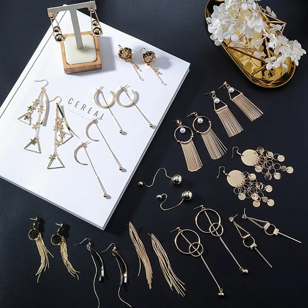 

European and American Popular Personality Earrings Exaggerated Metal Geometric Earrings Tassel Earrings Gold Earrings for Women