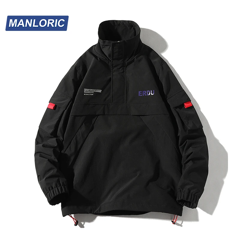 

MANLORIC Men Autumn and Winter Stand Collar Pockets Casual Jacket Fashion Men Clothing Japanese Streetwear Coat
