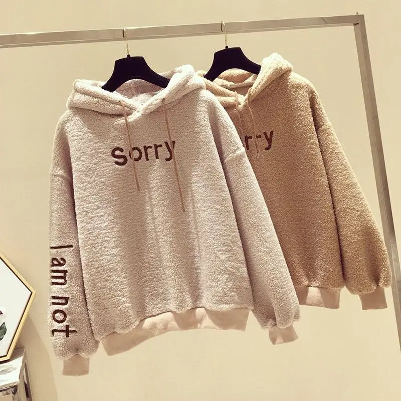 Teddy Coat Imitation Wool Sweatshirt Women 20199 Autumn& Winter Loose Hooded Pullover Women Jacket Sweat Capuche Plus Big Size