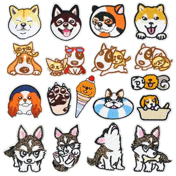 

Cartoon Husky Dogs Clothing Patches Iron on Stripes for Badges Stickers on Clothes Embroidery Cute Shiba Inu Animal Appliques @D
